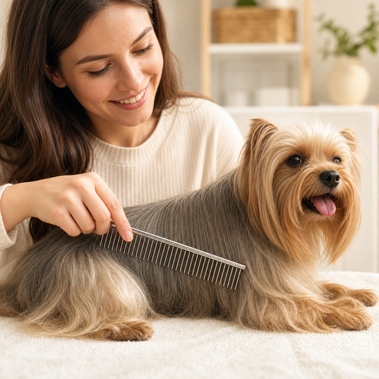 Chien pendant son toilettage
