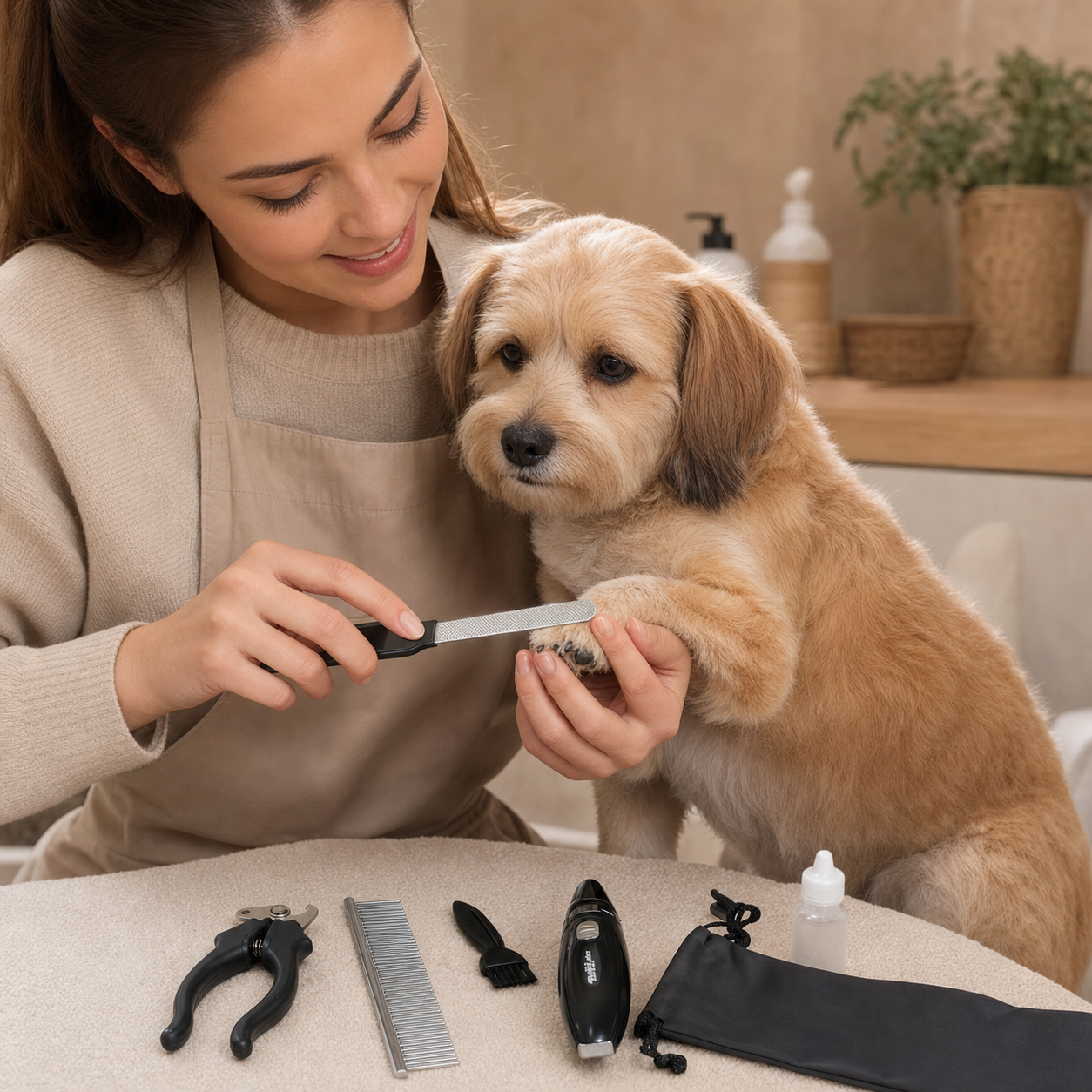 Kit de toilettage utilisé sur un chien